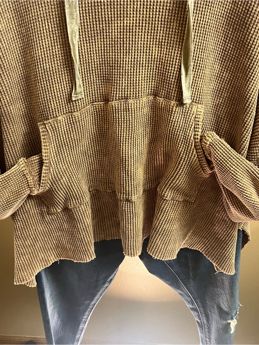 NWOT BiBi Cozy Waffle-Knit Hooded Sweater in Taupe - Picture 3 of 14